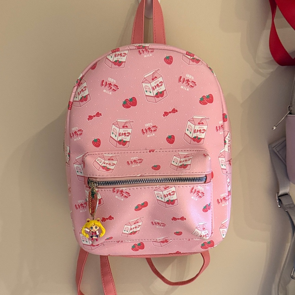 Pink Kids Backpack with Strawberry Print